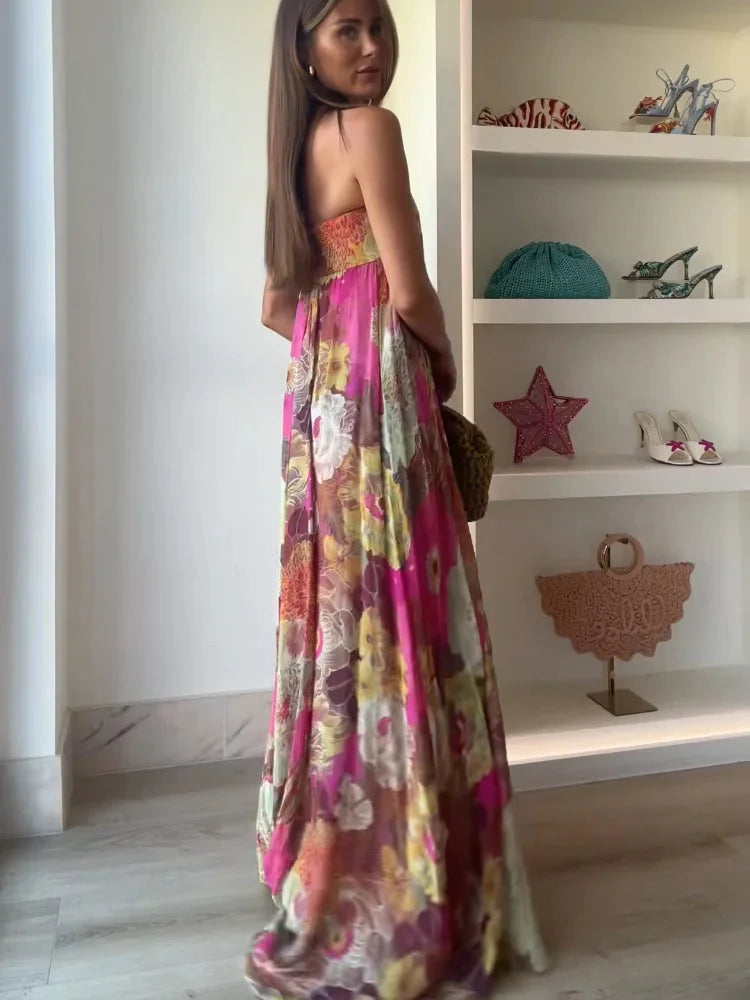 Floral Strapless Maxi Dress for Wedding Guests