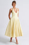 Abito Midi Elegante con Scollo Halter e Gonna Svasata