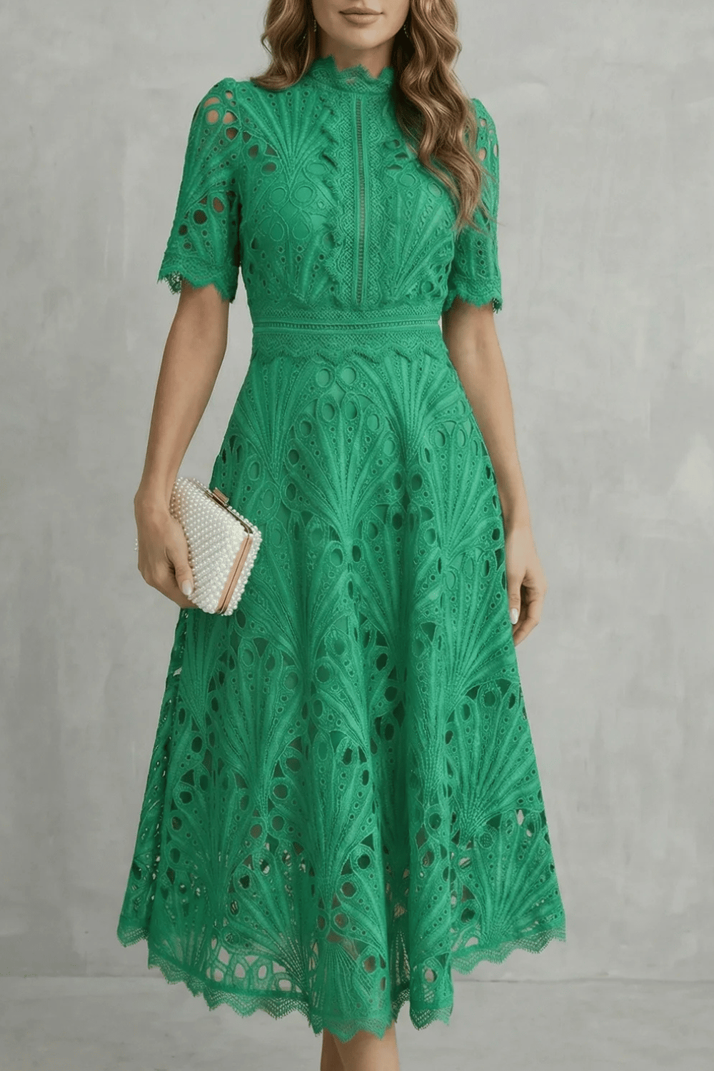 Abito Midi Elegante in Pizzo da Donna con Vita Definita