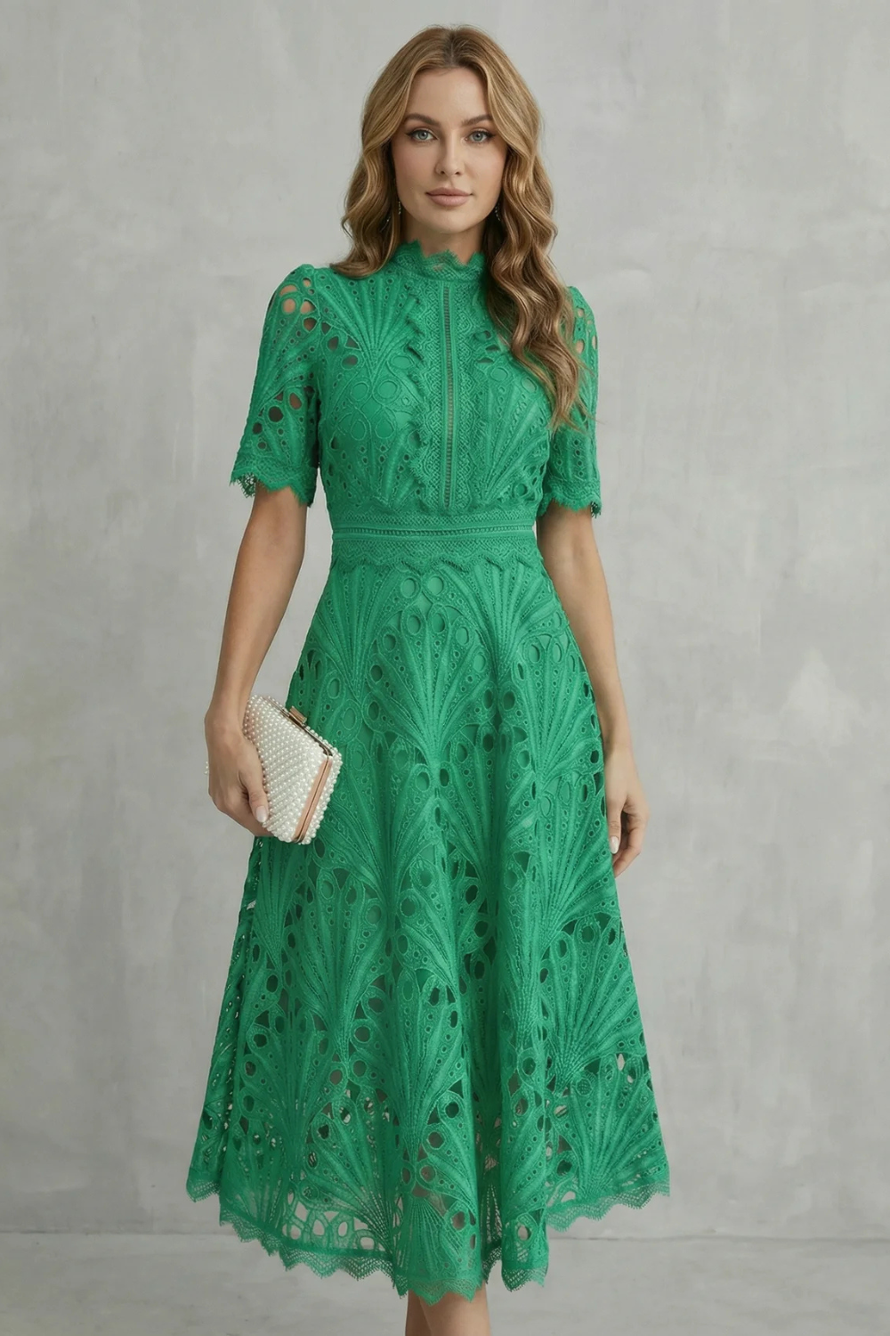 Abito Midi Elegante in Pizzo da Donna con Vita Definita