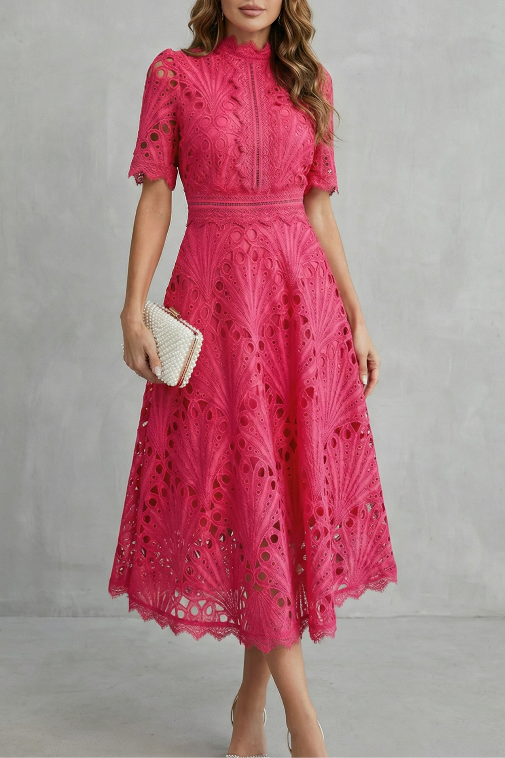 Abito Midi Elegante in Pizzo da Donna con Vita Definita