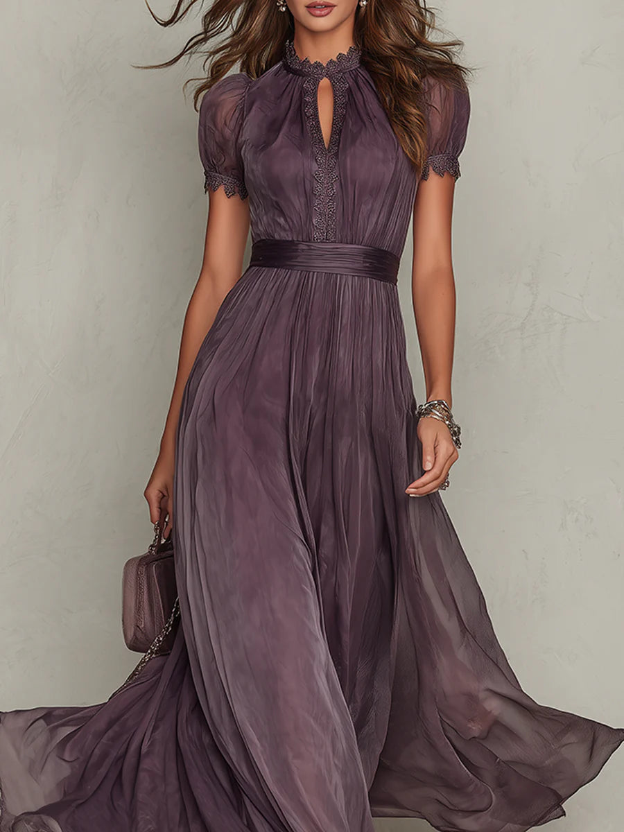 Abito Lungo Elegante Donna in Chiffon con Gonna Fluida